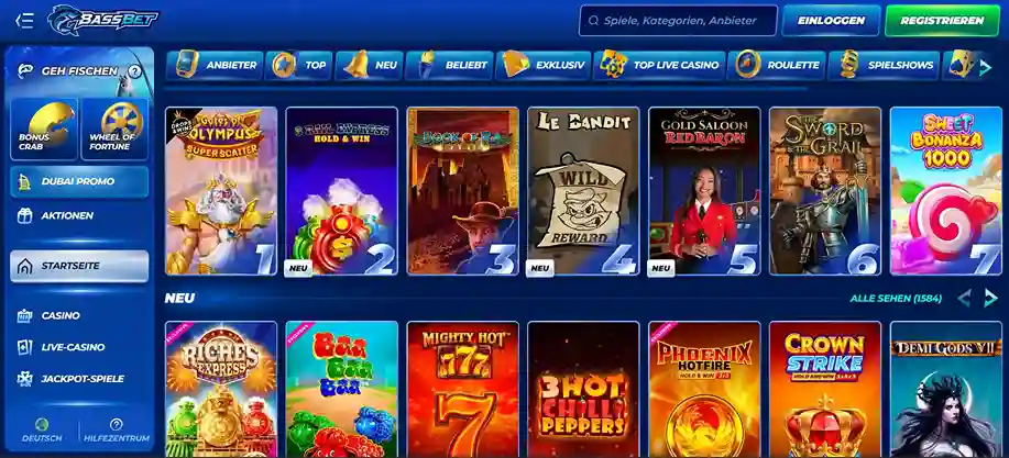 BassBet Casino Deutschland – Spielelobby mit Automaten, Live Casino und Jackpot-Games